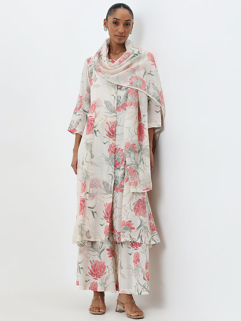 Zuba Off-White Floral High-Rise Palazzos