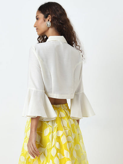 Vark Off-White Embroidered Crop Blouse