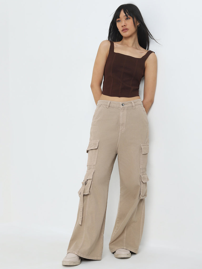 Nuon Dark Brown Crop Top