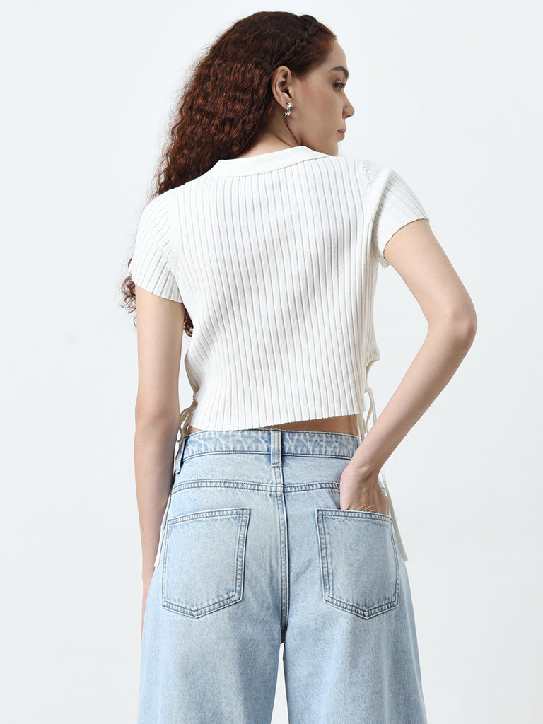 Nuon Off-White Ribbed Top