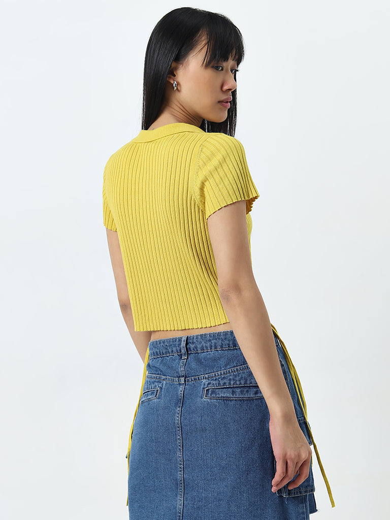 Nuon Yellow Ribbed-Textured Cotton Blend Top