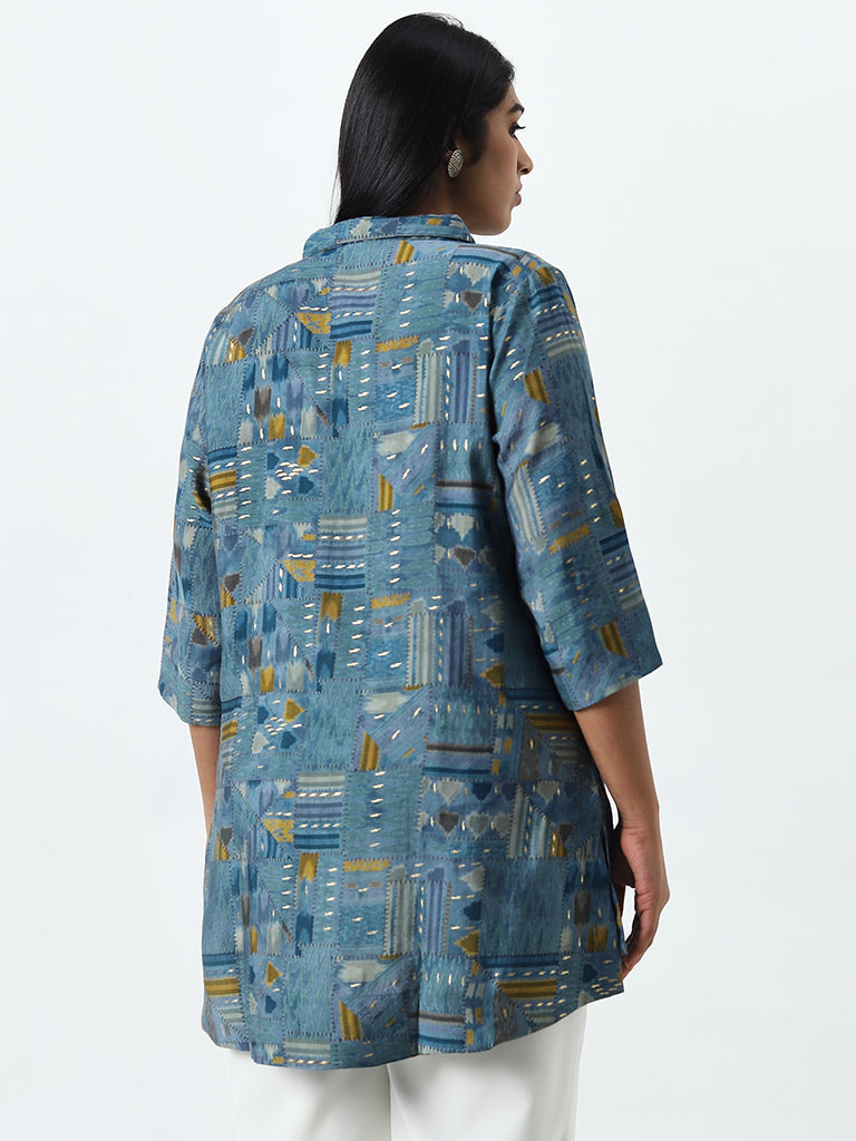 Diza Blue Ikat-Printed High-Low Tunic