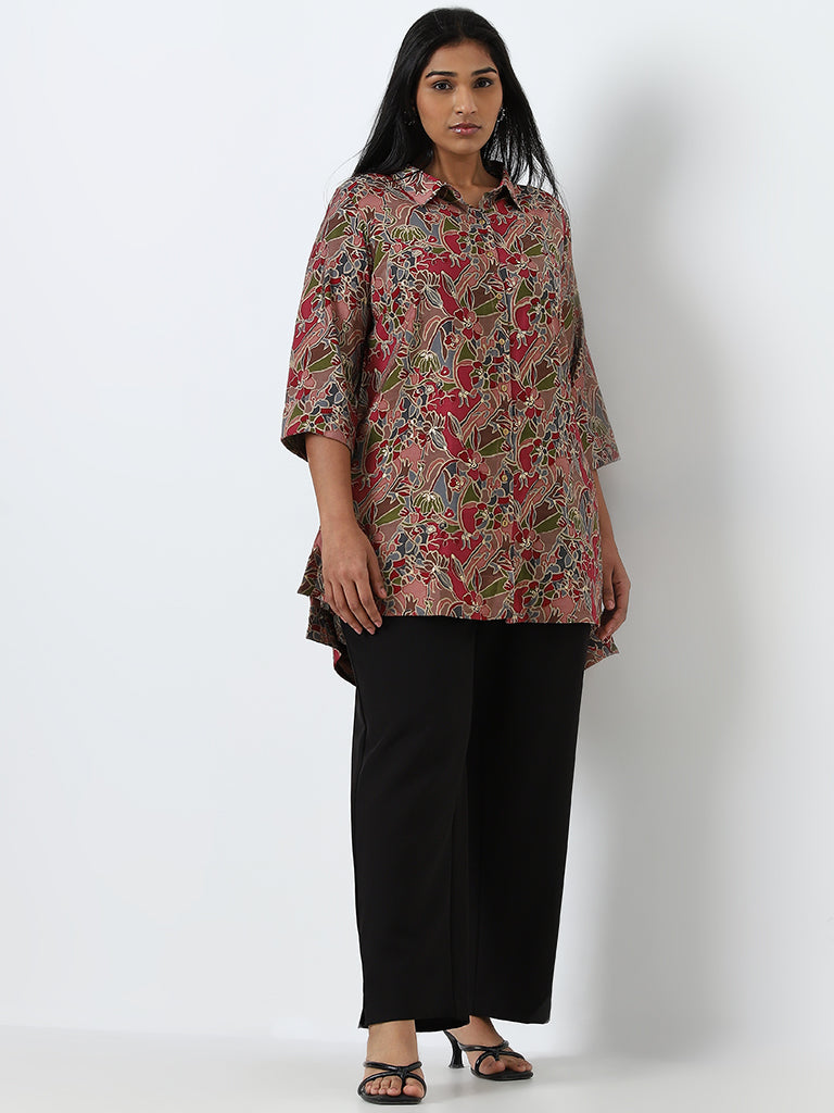 Diza Red Floral Printed Straight Tunic