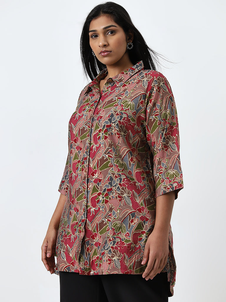 Diza Red Floral Printed Straight Tunic