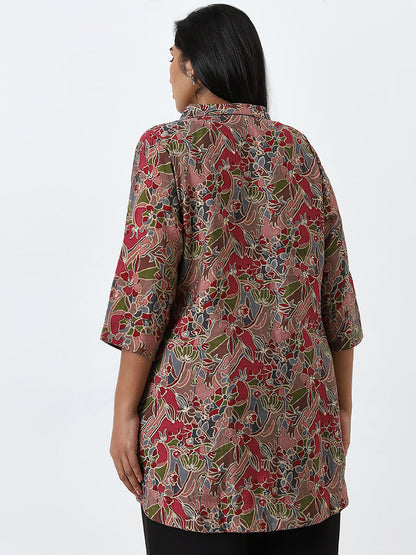 Diza Red Floral Printed Straight Tunic