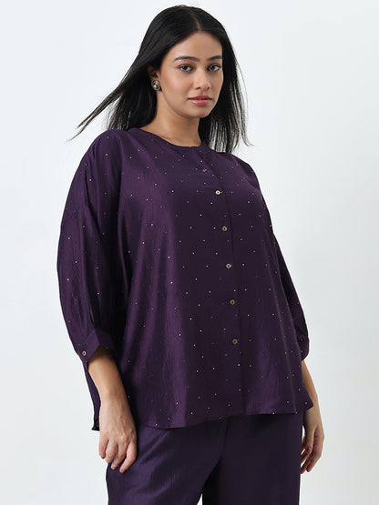 Diza Purple Rhinestone Detailed Straight Kurti