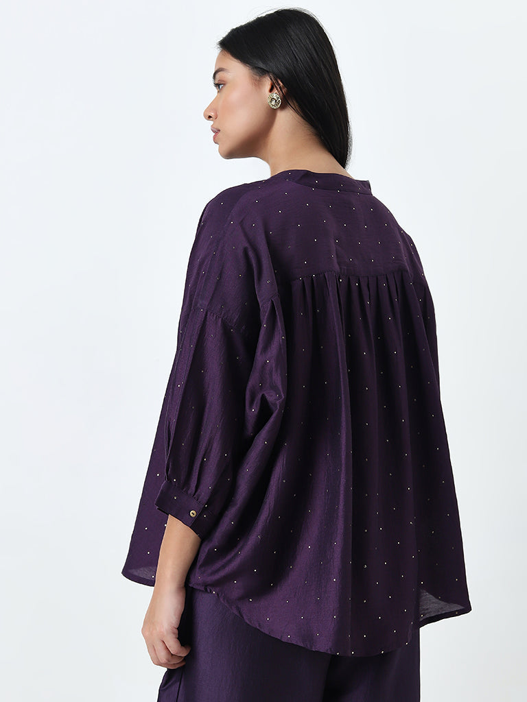 Diza Purple Rhinestone Detailed Straight Kurti