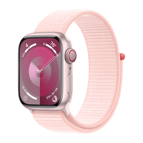 Apple Watch Series 9 GPS+Cellular with Light Pink Sport Loop - S/M (41mm Display, Pink Aluminium Case)