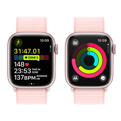 Apple Watch Series 9 GPS+Cellular with Light Pink Sport Loop - S/M (41mm Display, Pink Aluminium Case)