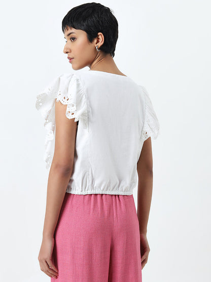 LOV White Schiffli Detailed Cotton Top