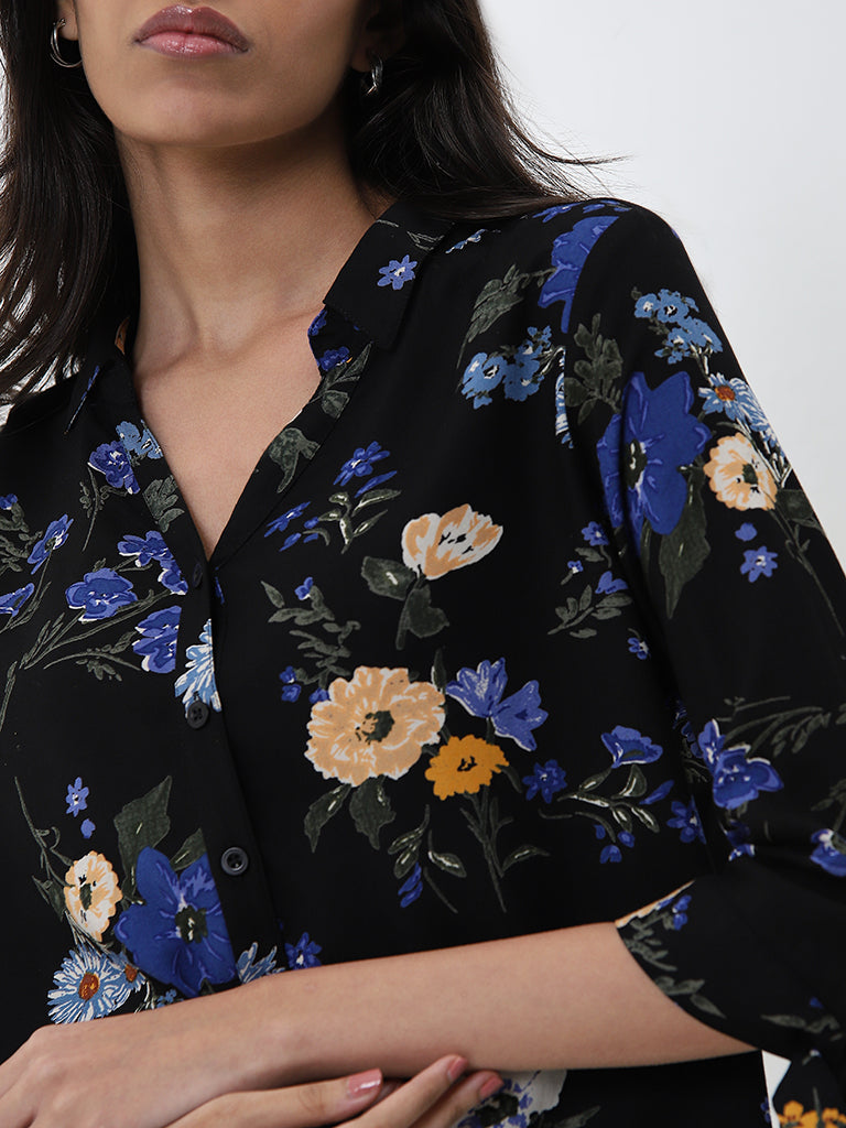 LOV Black Floral Printed Top