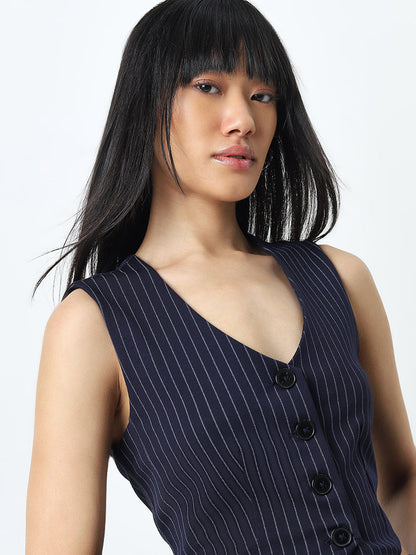 Nuon Navy Striped Waistcoat-Style Top