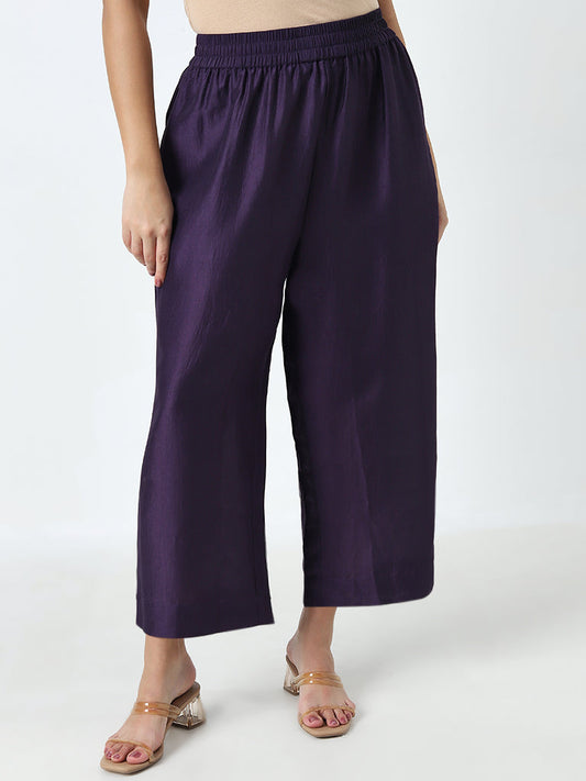 Diza Purple Solid High-Rise Palazzos