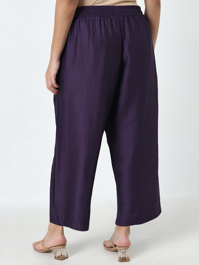 Diza Purple Solid High-Rise Palazzos