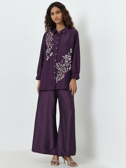 Vark Purple Embellished Straight Tunic and Pants Set