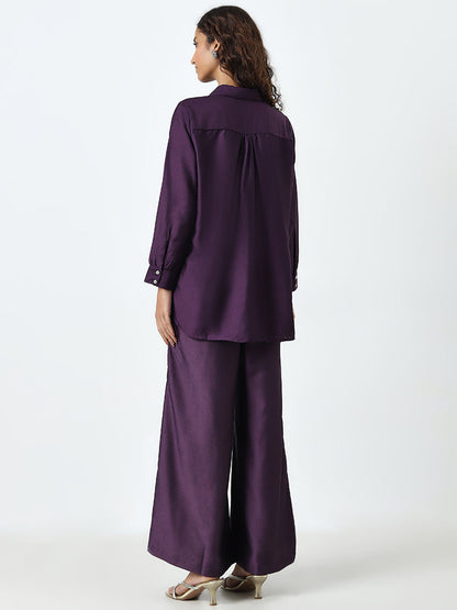 Vark Purple Embellished Straight Tunic and Pants Set