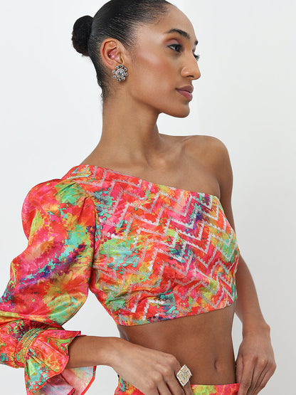 Vark Multicolour Chevron Printed Top and Palazzos Set