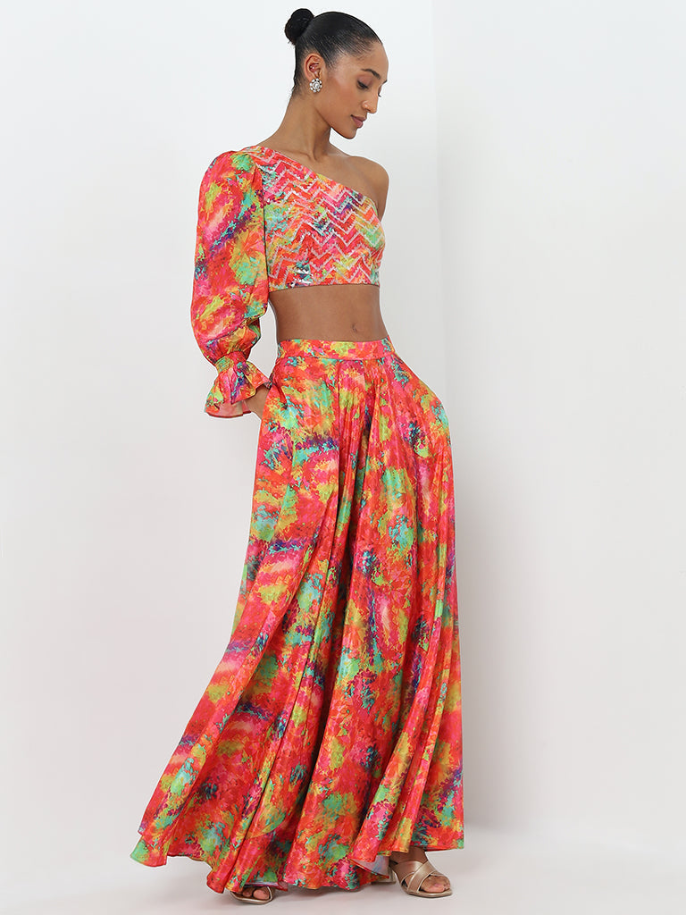 Vark Multicolour Chevron Printed Top and Palazzos Set