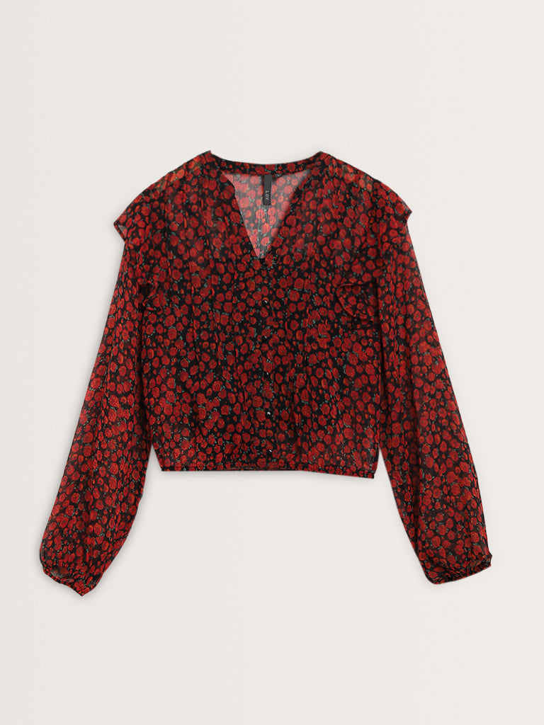 LOV Red Floral Printed Top with Camisole