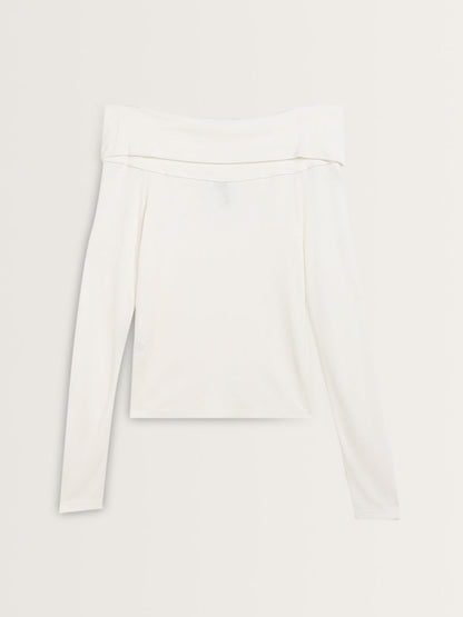 LOV White Ribbed Textured Off-Shoulder Top