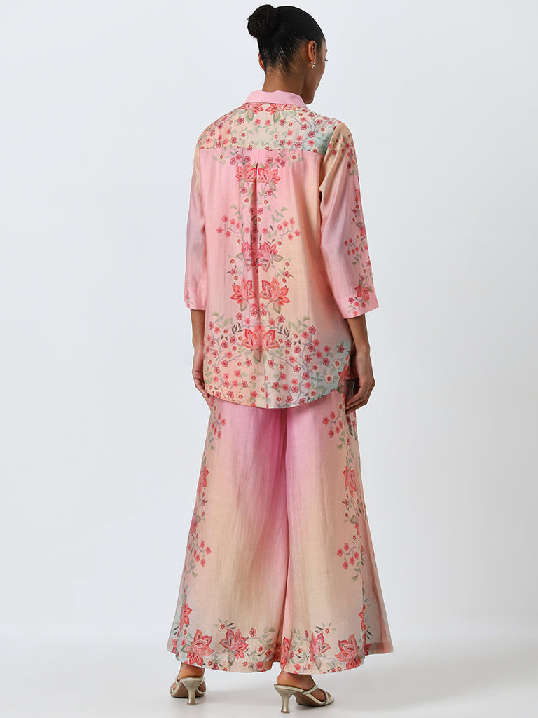 Vark Pink Floral Printed Ethnic Tunic and Palazzos Set