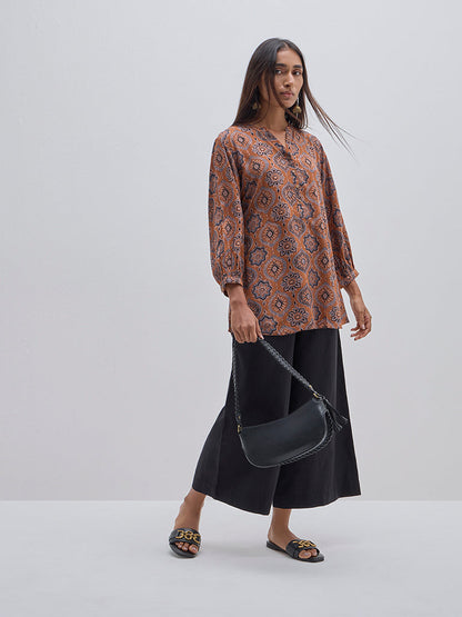 Utsa Brown Printed Straight Kurti