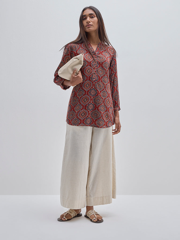 Utsa Maroon Printed Straight Kurti