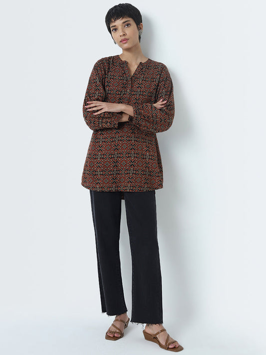 Utsa Maroon Abstract Printed Straight Kurti