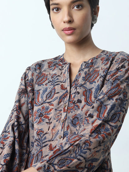 Utsa Indigo Foliage Printed Straight Kurti