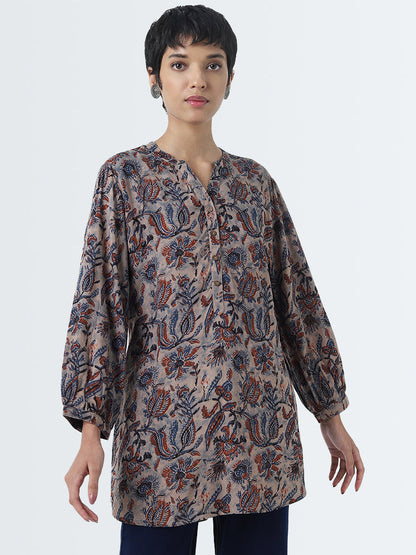 Utsa Indigo Foliage Printed Straight Kurti