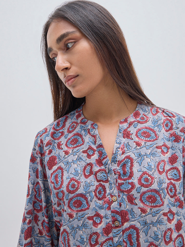 Utsa Indigo Floral Printed Straight Kurti