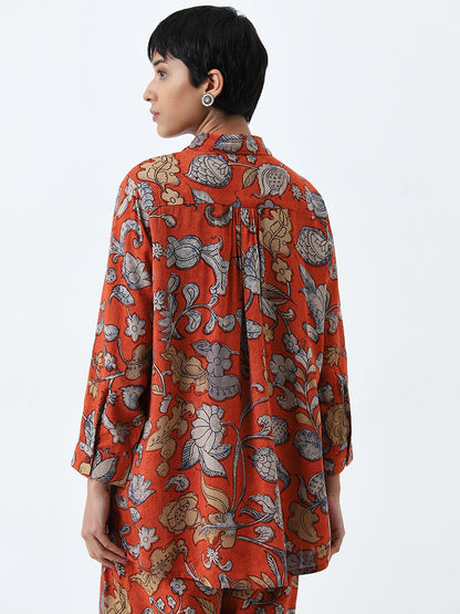 Utsa Orange Botanical Printed Ethnic Tunic