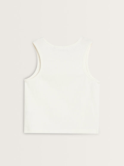 Studiofit White Ribbed Cotton Blend Tank Top