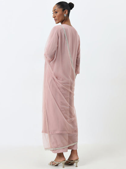 Vark Dusty Pink A-Line Kurta, Pants and Dupatta Set