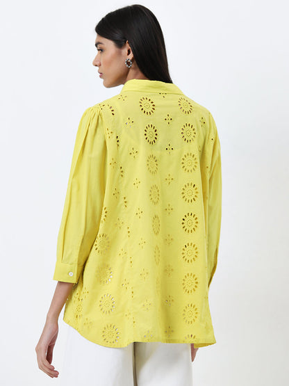 Utsa Yellow Schiffli Design Cotton Ethnic Tunic