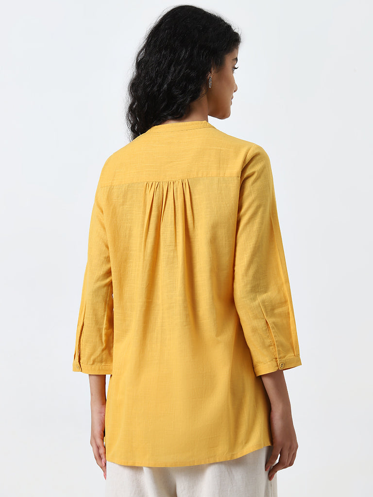 Utsa Yellow Mirror Embellished A-Line Kurti