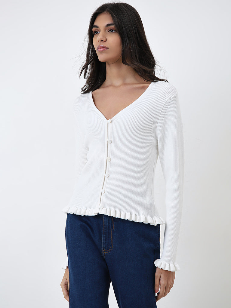 LOV White Ribbed Textured Top