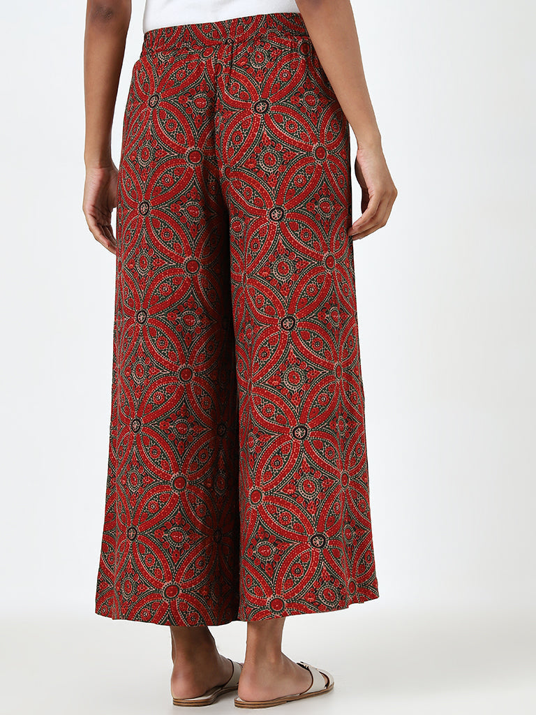 Utsa Maroon Printed High-Rise Palazzos