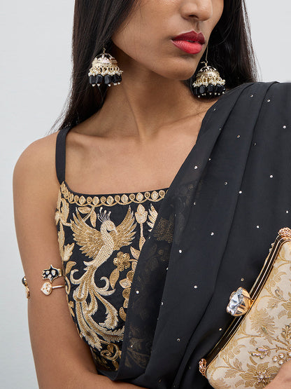 Vark Black Embroidered Stitched Blouse