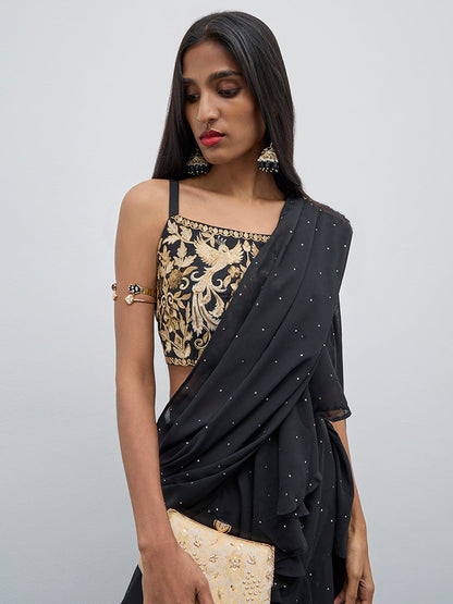 Vark Black Embroidered Stitched Blouse