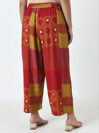 Diza Red Printed High-Rise Palazzos