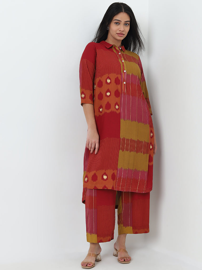 Diza Red Printed High-Rise Palazzos