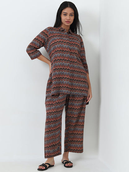 Diza Multicolour Chevron Printed A-Line Tunic