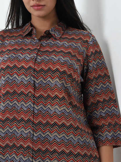 Diza Multicolour Chevron Printed A-Line Tunic