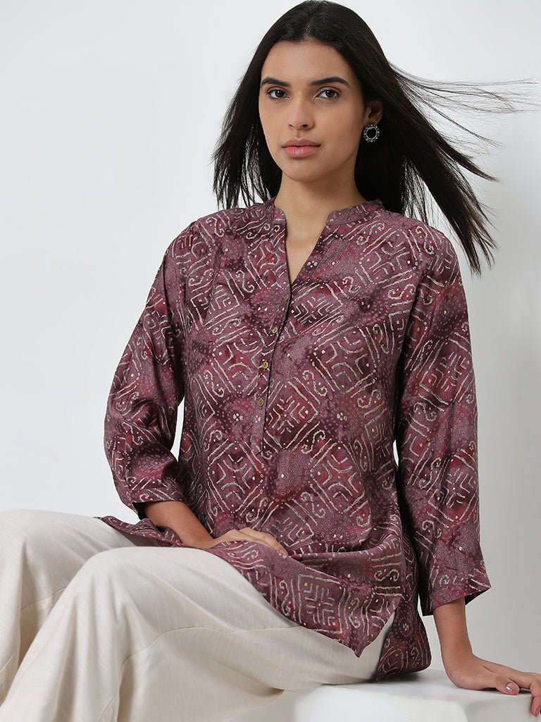 Utsa Mauve Abstract Printed Straight Kurti