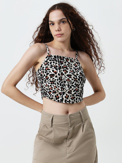 Nuon Black & Beige Animal Printed Top