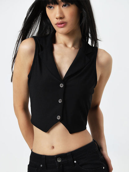 Nuon Black Waistcoat-Style Top