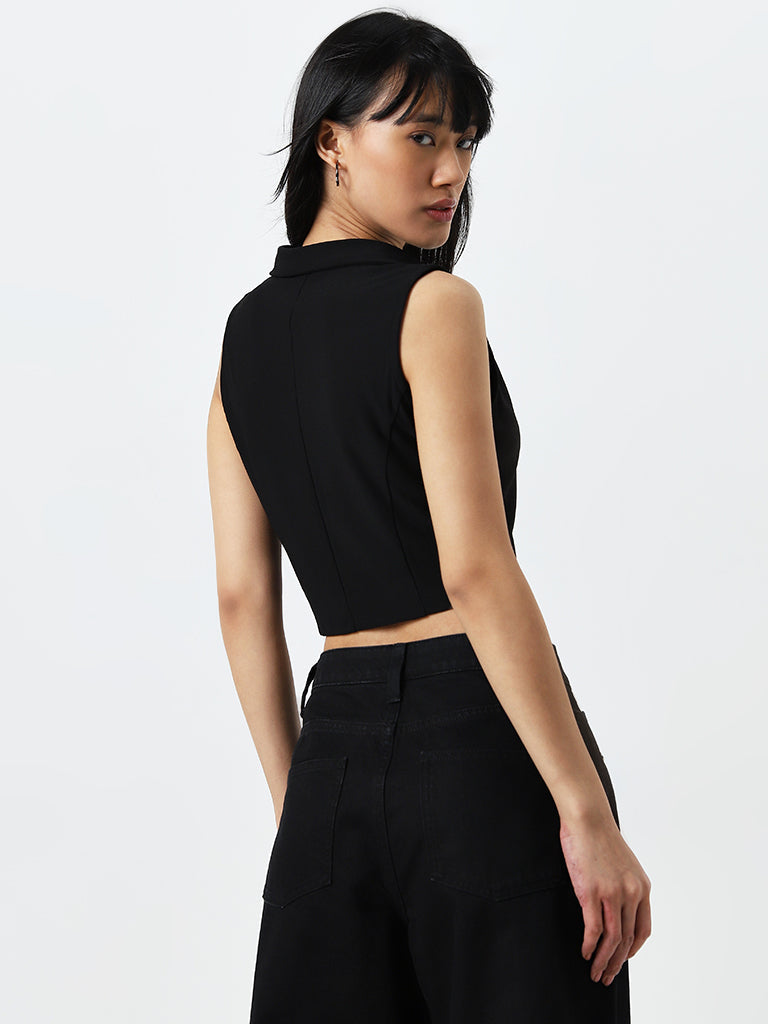 Nuon Black Waistcoat-Style Top