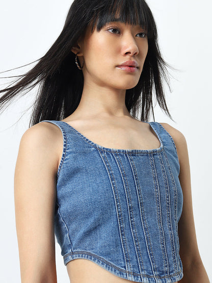 Nuon Blue Corset-Style Denim Crop Top