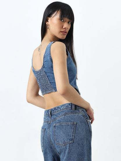 Nuon Blue Corset-Style Denim Crop Top